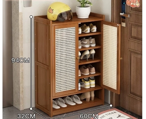 Popular multifunctional shoe storage cabinet (double-door rattan 7-layer-94*32*60CM)