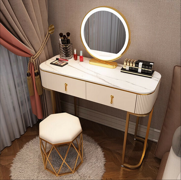 Popular mini ins style dressing table (100 white single table + smart mirror + black nest stool)