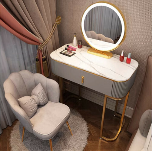 Popular mini ins style dressing table (60 gray and white single table + smart mirror + petal chair)