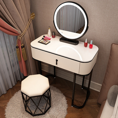 Hot new style light luxury high-end Nordic internet celebrity ins makeup table (black and white F70 single table + smart mirror + bird's nest stool)