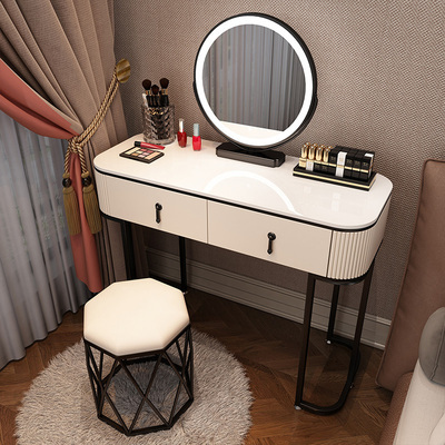 Hot new style light luxury high-end Nordic internet celebrity ins makeup table (black and white F100 single table + smart mirror + bird's nest stool)