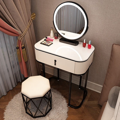 Hot new style light luxury high-end Nordic internet celebrity ins makeup table (black and white F60 single table + smart mirror + bird's nest stool)