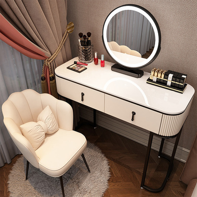 Hot new style light luxury high-end Nordic internet celebrity ins makeup table (black and white F100 single table + smart mirror + white petal chair)