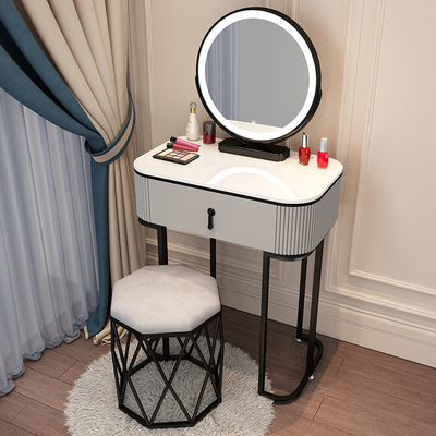 Hot new style light luxury high-end Nordic internet celebrity ins makeup table (grey and black F80 single table + smart mirror + bird's nest stool)