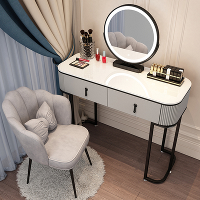 Hot new style light luxury high-end Nordic internet celebrity ins makeup table (grey and black F100 single table + smart mirror + petal chair)