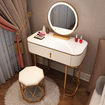 Hot new style light luxury high-end Nordic internet celebrity ins makeup table (gold and white F80 single table + smart mirror + bird's nest stool)
