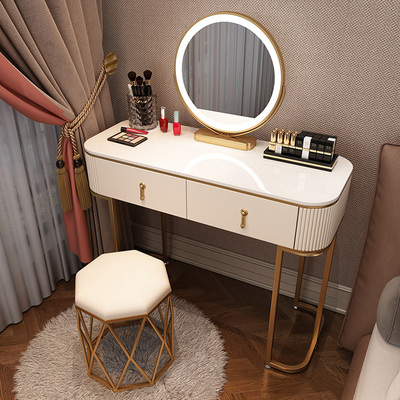 Hot new style light luxury high-end Nordic internet celebrity ins makeup table (gold and white F100 single table + smart mirror + bird's nest stool)