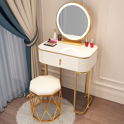 Popular high-end light luxury style dressing table (F60 white table + mirror + bird's nest stool)