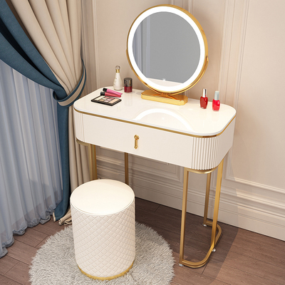 Popular high-end light luxury style dressing table (F70 white table + mirror + leather round stool)