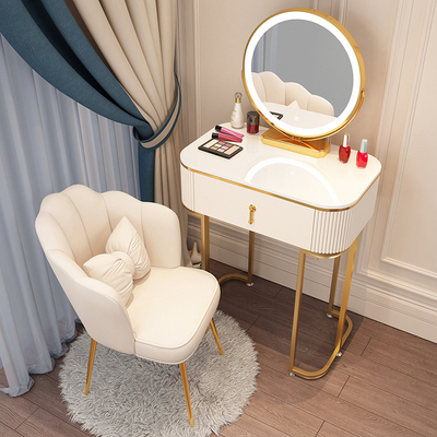 Popular high-end light luxury style dressing table (F60 white table + mirror + petal chair)