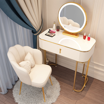Popular high-end light luxury style dressing table (F70 white table + mirror + petal chair)