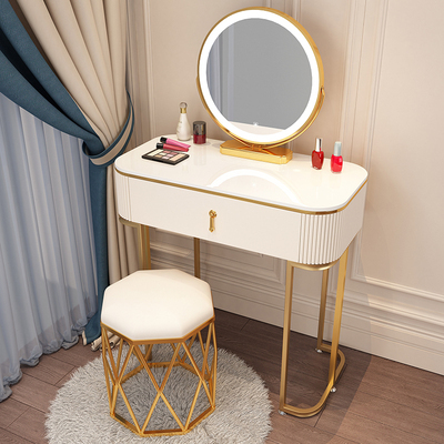 Popular high-end light luxury style dressing table (F80 white table + mirror + bird's nest stool)