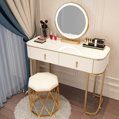 Popular high-end light luxury style dressing table (F100 white table + mirror + bird's nest stool)