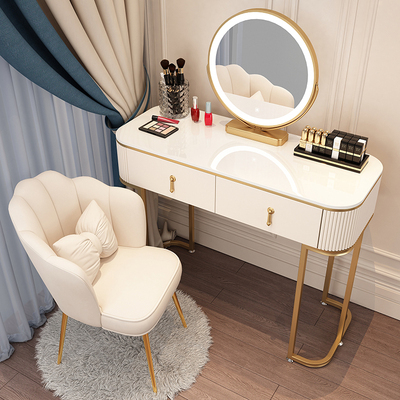 Popular high-end light luxury style dressing table (F100 white table + mirror + petal chair)