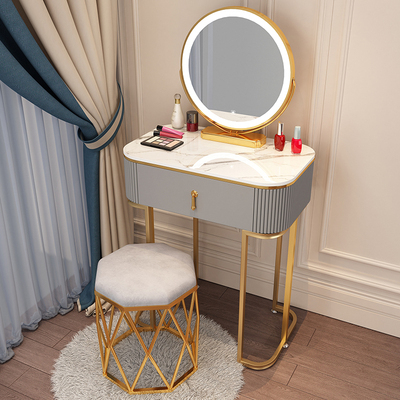 Popular high-end light luxury style dressing table (F60 gray and white table + mirror + bird's nest stool)