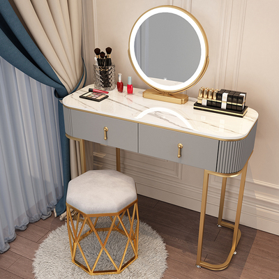 Popular high-end light luxury style dressing table (F100 gray and white table + mirror + bird's nest stool)