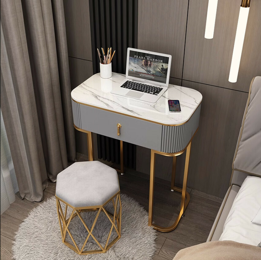 Hotly recommended light luxury slate desk bedroom computer desktop table (grey 70 desk + bird's nest stool)