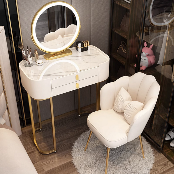 Hot recommended slate high-end internet celebrity ins small dressing table (white 100 slate tabletop + smart mirror + petal chair slate tabletop)