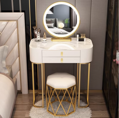 Hot recommended slate high-end internet celebrity ins small dressing table (white 70 slate tabletop + smart mirror + bird's nest stool slate tabletop)