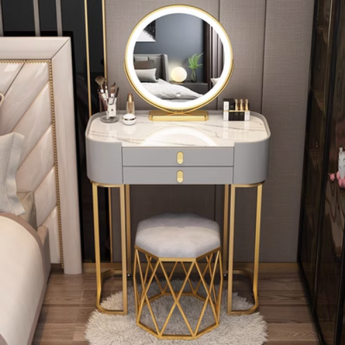 Hotly recommended new ins style internet celebrity light luxury minimalist high-end makeup table (grey 80 long slate + smart mirror + bird's nest stool)