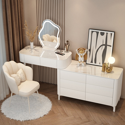 Hotly recommended solid wood slate cream style storage cabinet dressing table (80CM table + six drawer cabinet + cloud mirror + petal chair)