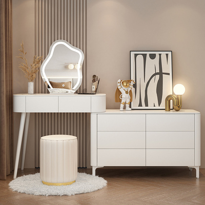 Hotly recommended solid wood slate cream style storage cabinet dressing table (80CM table + six drawer cabinet + cloud mirror + round stool)