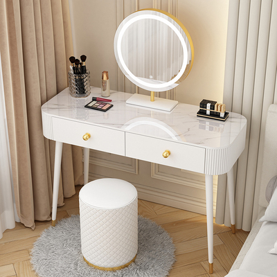 Hotly recommended Nordic cream style bedroom slate dressing table (new 100 slate top + round mirror + round stool)