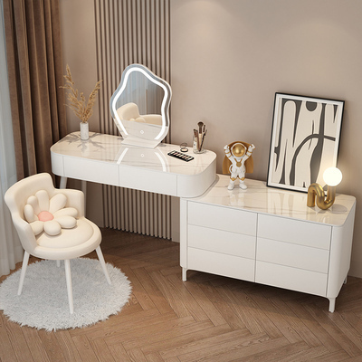 Hotly recommended solid wood slate cream style storage cabinet dressing table (100CM table + six drawer cabinet + cloud mirror + small flower chair)