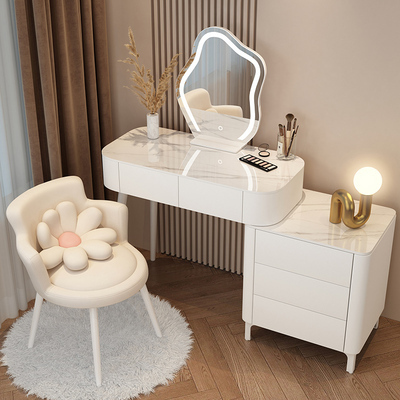 Hotly recommended solid wood slate cream style storage cabinet dressing table (80CM table + 3 drawer cabinets + cloud mirror + small flower chair)