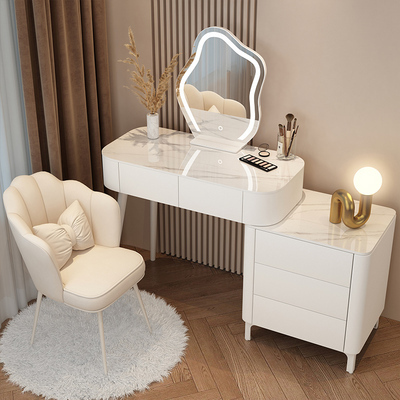 Hotly recommended solid wood slate cream style storage cabinet dressing table (80CM table + 3 drawer cabinets + cloud mirror + petal chair)