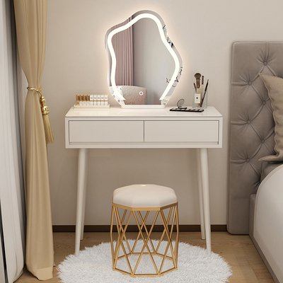 Hotly recommended French cream style solid wood dressing table, light luxury dressing table (all solid wood 80 + cloud mirror + bird's nest stool)