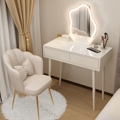 Hotly recommended French cream style solid wood dressing table, light luxury dressing table (all solid wood 80 + cloud mirror + petal chair)