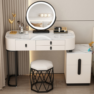 Hotly recommended light luxury dressing table for bedroom modern simple dressing table (black and white 100 slate + slate cabinet + smart mirror + bird's nest stool)