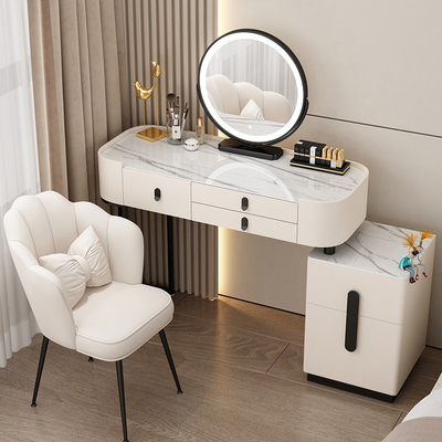 Hotly recommended light luxury dressing table for bedroom modern simple dressing table (black and white 100 slate + slate cabinet + smart mirror + petal chair)