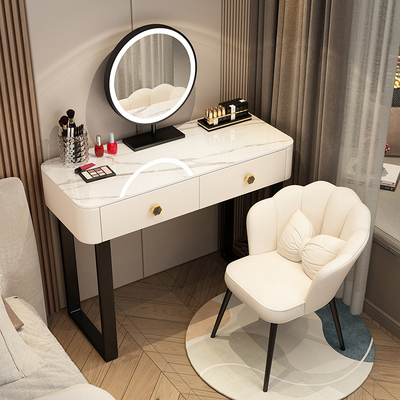 Hotly recommended solid wood high-smooth thickened slate vanity cabinet (light luxury black 100-length slate table + smart mirror + petal chair)