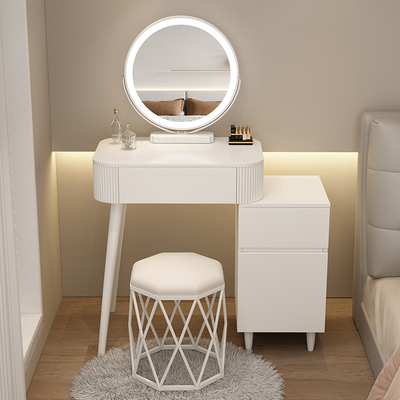 Hotly recommended cream style small apartment dressing table (Q style 60 table + cabinet + smart mirror + all white bird's nest stool)