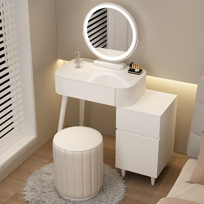Hotly recommended cream style small apartment dressing table (Q style 60 table + cabinet + smart mirror + round stool)