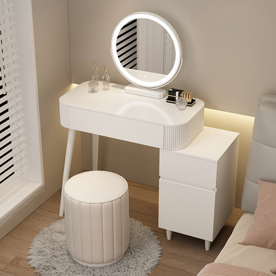 Hotly recommended cream style small apartment dressing table (Q style 80 table + cabinet + smart mirror + round stool)