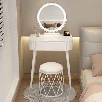 Popular dressing table bedroom simple modern small apartment dressing table (Q style 60 long + smart mirror + all white bird's nest stool)
