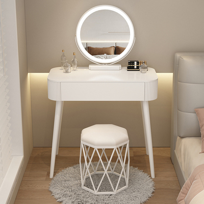 Popular dressing table bedroom simple modern small apartment dressing table (Q style 70 long + smart mirror + all white bird's nest stool)