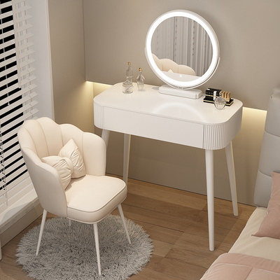 Popular dressing table bedroom simple modern small apartment dressing table (Q style 80 long + smart mirror + all white petal chair)