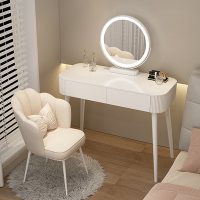 Popular dressing table bedroom simple modern small apartment dressing table (Q style 1 meter long + smart mirror + all white petal chair)