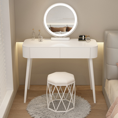 Popular dressing table bedroom simple modern small apartment dressing table (Q style 1 meter long + smart mirror + all white bird's nest stool)