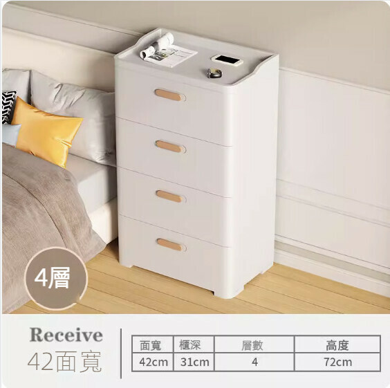 Hot Recommended Modern Simple Plastic Bedside Table (Pearl White) (42cm Width, Four Layers)