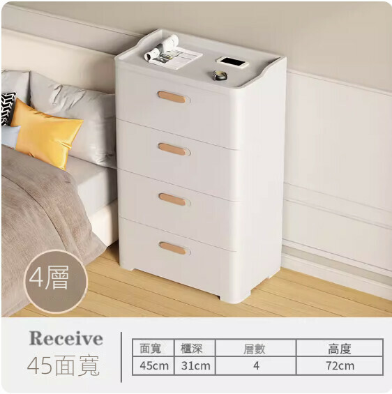 Hot Recommended Modern Simple Plastic Bedside Table (Pearl White) (45cm Width, Four Layers)