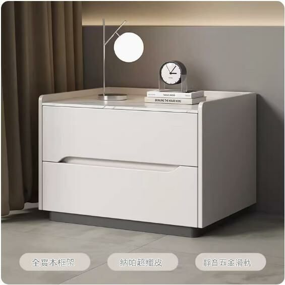 Hotly recommended solid wood slate bedside table (milk white) (size: length 60x width 40x height 48cm)