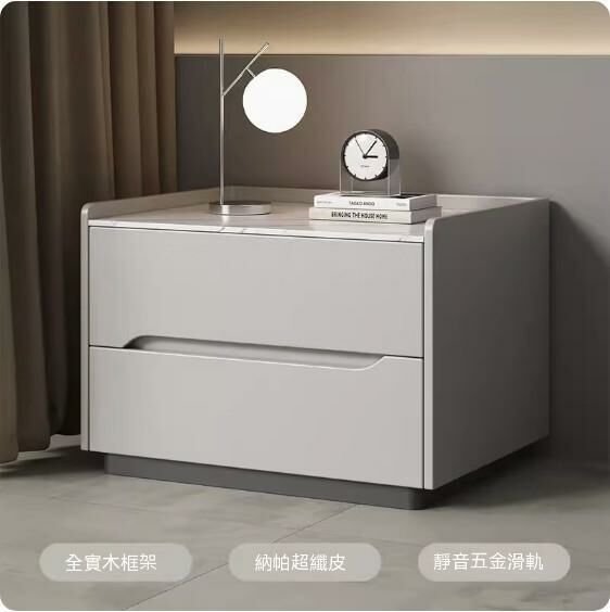 熱推全實木岩板床頭櫃（淺灰色）（尺寸：長60x寬40x高48cm）