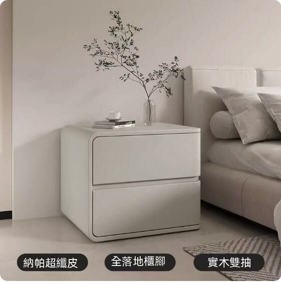 熱推奶油風實木床頭櫃（淺灰色左款）（尺寸：長40x寬40x高47cm）