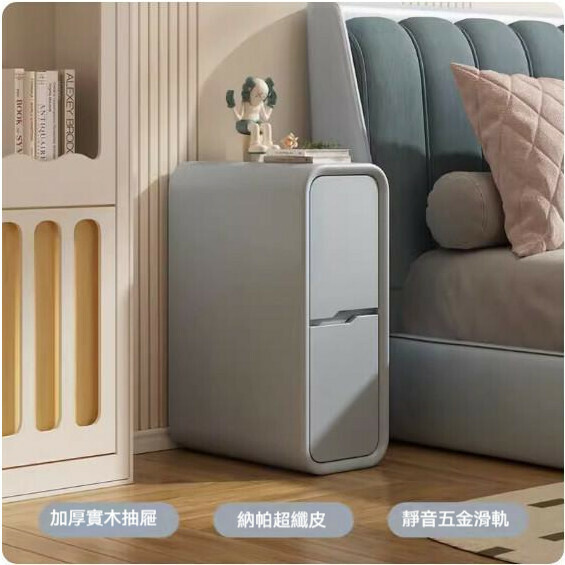 熱推奶油風實木床頭櫃（淺灰色）（尺寸：長35x寬40x高50cm）