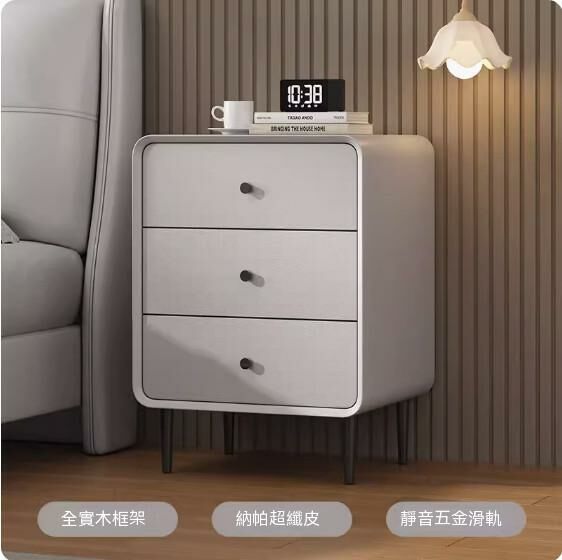 熱推實木皮質床頭櫃（淺灰色）（尺寸：長40x寬40x高60cm）